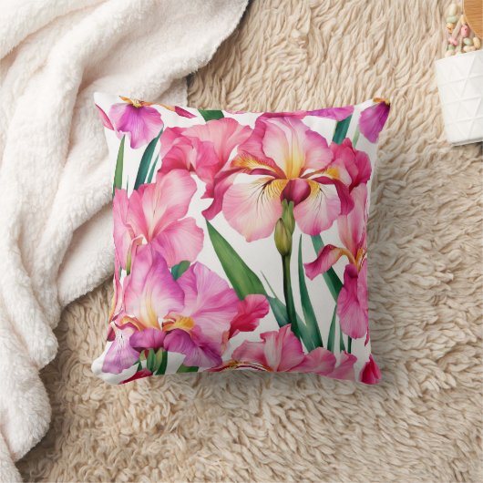 Iris Schwertlilie rosa - Aquarell-Design | クッション (ブランケット)