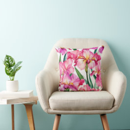 Iris Schwertlilie rosa - Aquarell-Design |  クッション