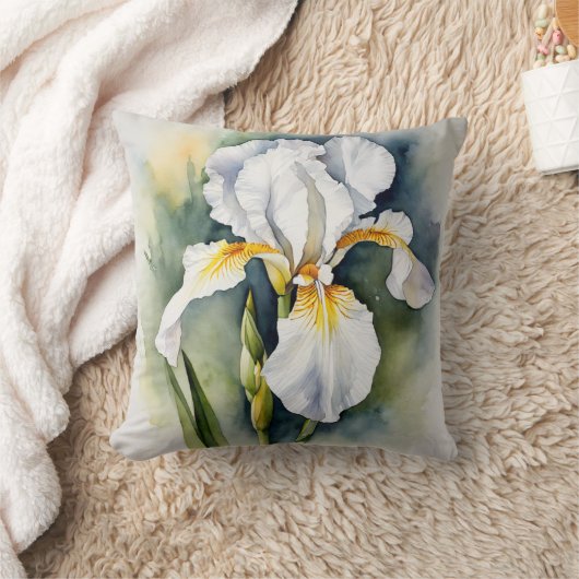 Iris Schwertlilie weiß - Aquarell-Design |  クッション (ブランケット)