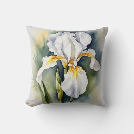 Iris Schwertlilie weiß - Aquarell-Design |  クッション (正面)