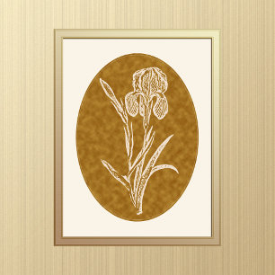 Iris Silhouette on Textured Brown Background ポスター