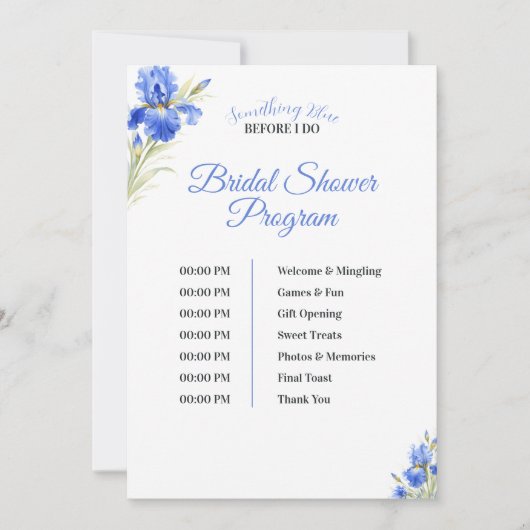 Iris Something Blue Bridal Shower Program Timeline 招待状 (正面)