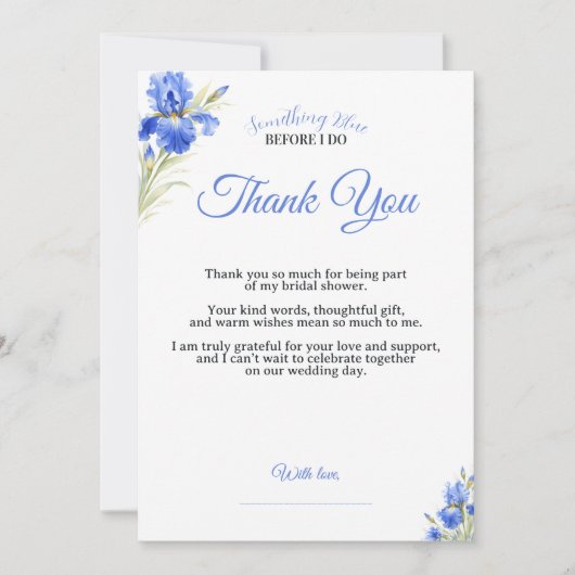 Iris Something Blue Bridal Shower Thank You Card 招待状 (正面)