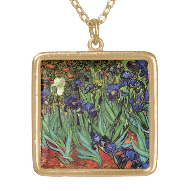 Irises by Vincent van ゴッホ、ヴィンテージ・ガーデン・アート ゴールドプレートネックレス | Zazzle.co.jp