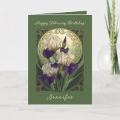 Irises February Birthday Flowers Art Nouveau Style カード (正面)