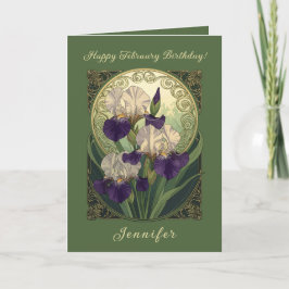 Irises February Birthday Flowers Art Nouveau Style カード