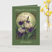 Irises February Birthday Flowers Art Nouveau Style カード (黄色い花)