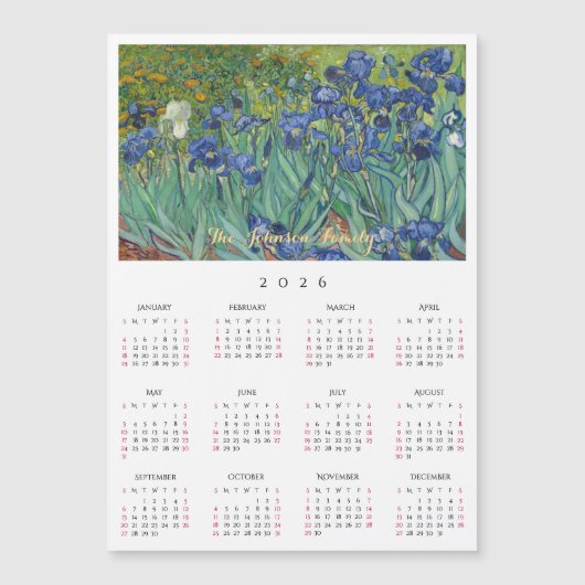 Irises Flowers Vincent Van Gogh 2026 Calendar Card (正面)