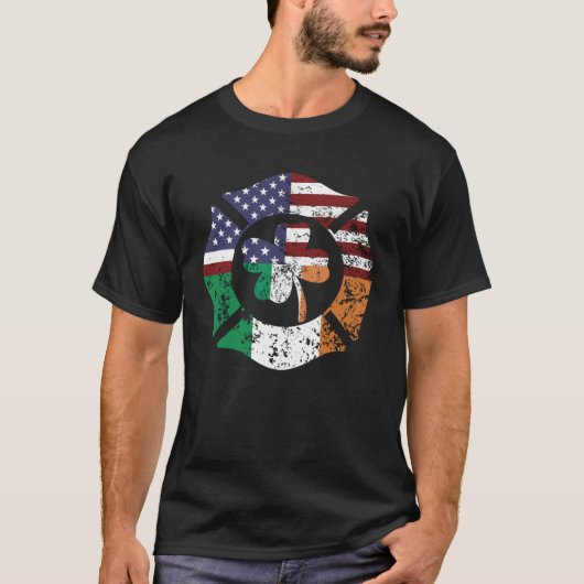 Irish American Flag Firefighter St Patricks Day Sh Tシャツ (正面)