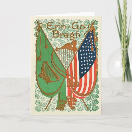 Irish American Flag Harp of Erin Shamrock カード (正面)