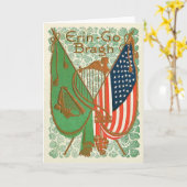 Irish American Flag Harp of Erin Shamrock カード (黄色い花)