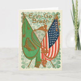 Irish American Flag Harp of Erin Shamrock カード
