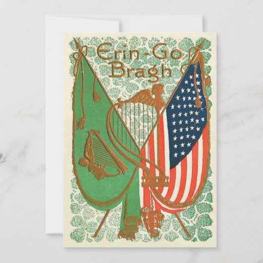 Irish American Flag Harp of Erin Shamrock 招待状 (正面)