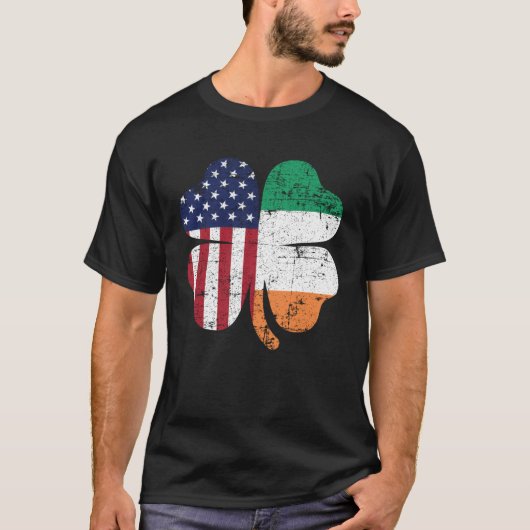 Irish American Flag Ireland Shamrock St Patrick s  Tシャツ (正面)
