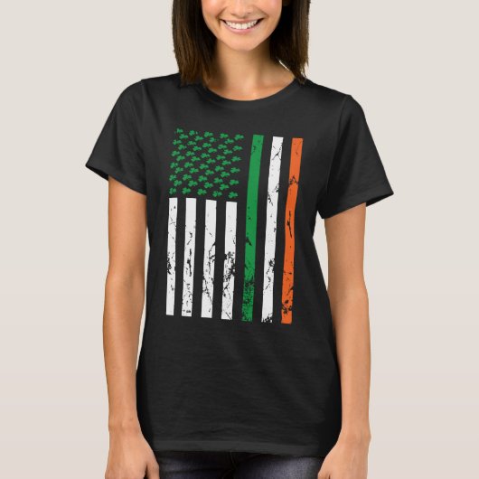 Irish American Flag Ireland St Patrick's Day Funny Tシャツ (正面)