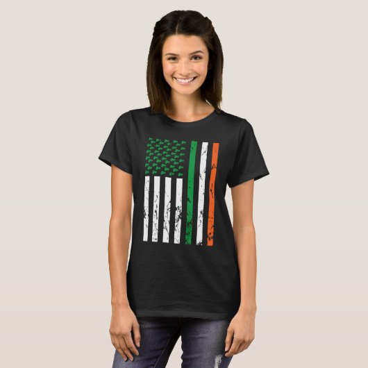 Irish American Flag Ireland St Patrick's Day Funny Tシャツ (正面フル)