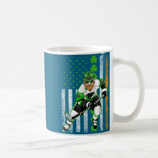 Irish American Flag Lucky Hockey St. Patrick's Day コーヒーマグカップ (右)