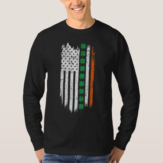 Irish American flag Patrick's day Ireland Shamrock Tシャツ (正面)