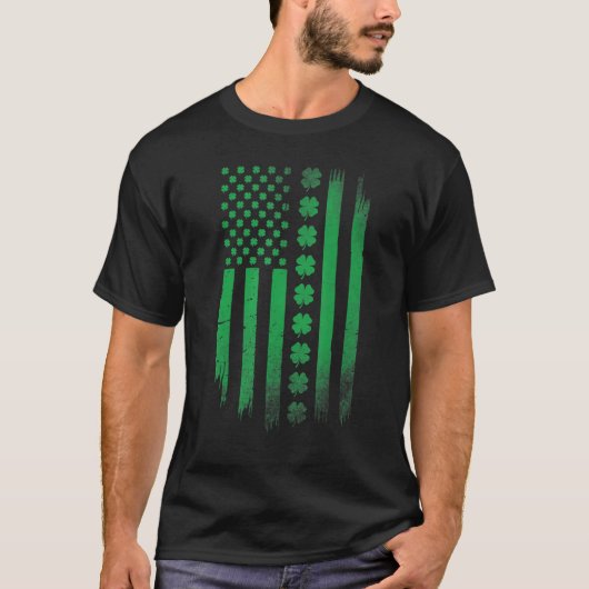 Irish American flag Patrick's day Patriotic Shamro Tシャツ (正面)