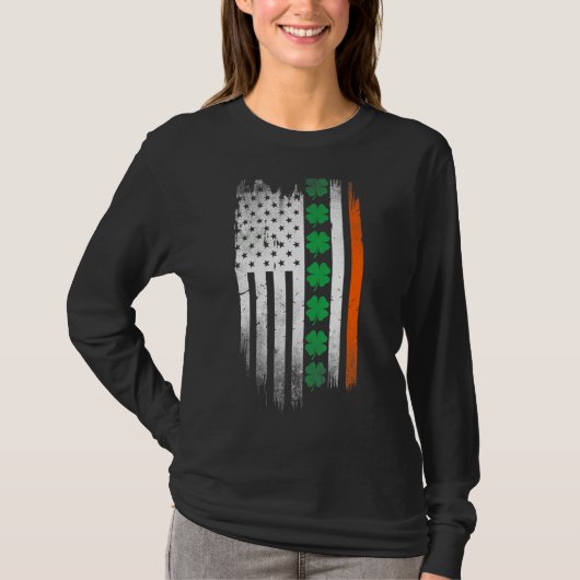 Irish American flag Shamrock Stripes Cool Ireland  Tシャツ (正面)