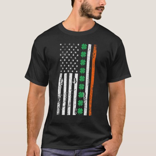 Irish American flag Shamrock Stripes Cool Ireland  Tシャツ (正面)