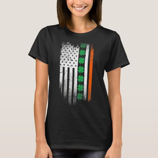 Irish American flag Shamrock Stripes Cool Ireland  Tシャツ (正面)