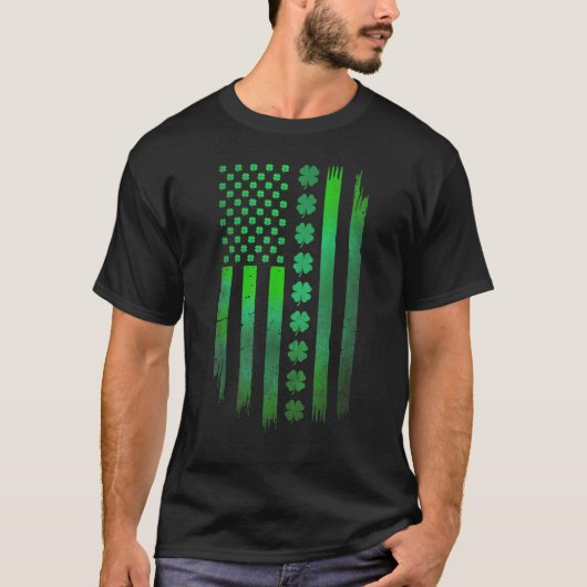 Irish American flag Shamrock Stripes Cool Ireland Tシャツ (正面)
