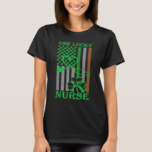 Irish American Flag St Patrick's Day One Lucky Nur Tシャツ (正面)