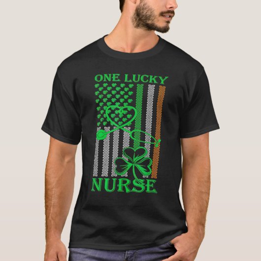 Irish American Flag St Patrick's Day One Lucky Nur Tシャツ (正面)