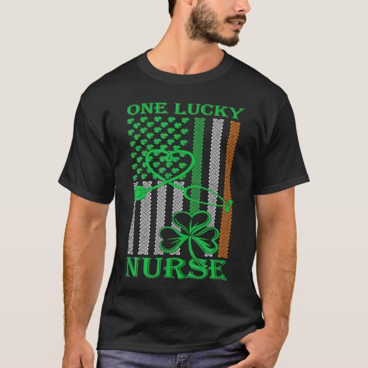 Irish American Flag St Patrick's Day One Lucky Nur Tシャツ (正面)