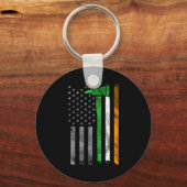 Irish American Us Flag Firefighter Axe Fire St Pat キーホルダー (正面)