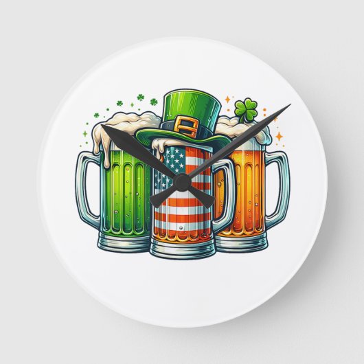 Irish Beer Ireland St Patricks Day Drinking Party ラウンド壁時計 (正面)