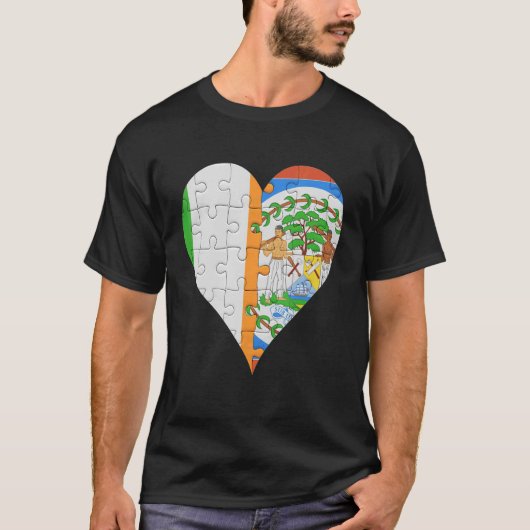 Irish Belizean Flag Heart Tシャツ (正面)