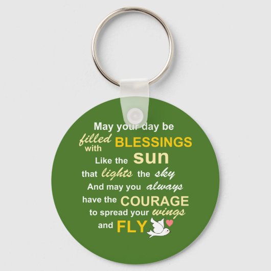 Irish Blessing for Courage - Typography in Green キーホルダー (正面)