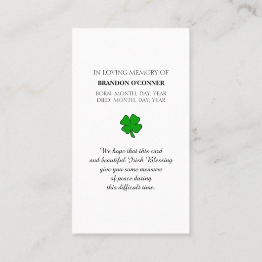 Irish Blessing Memorial in Blues Yellows Greens  名刺 (裏面)