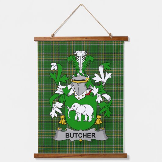 Irish Butcher Coat of Arms Family Crest 吊り下げ型タペストリー (正面)