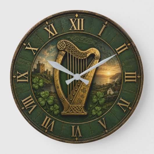 Irish Celtic Harp ラージ壁時計 (正面)