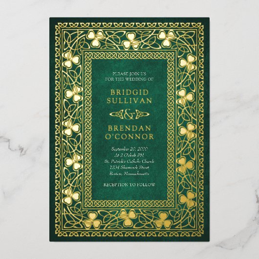 Irish Celtic St Patricks Wedding 箔招待状 (正面)