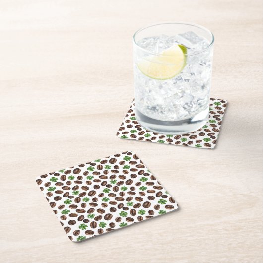 Irish Coffee Beans and Shamrocks Funny Design スクエアペーパーコースター (インサイチュ)