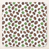 Irish Coffee Beans and Shamrocks Funny Design スクエアペーパーコースター (正面)