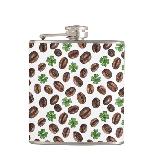 Irish Coffee Beans and Shamrocks Funny Design フラスク (正面)