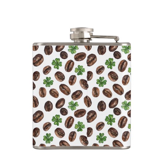 Irish Coffee Beans and Shamrocks Funny Design フラスク (裏面)