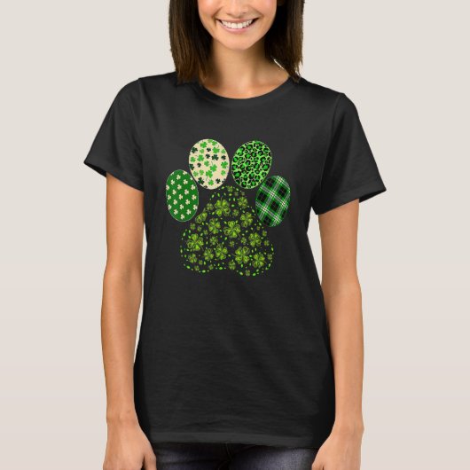Irish Cute Dog Paw Clovers St Patricks Day Lucky S Tシャツ (正面)