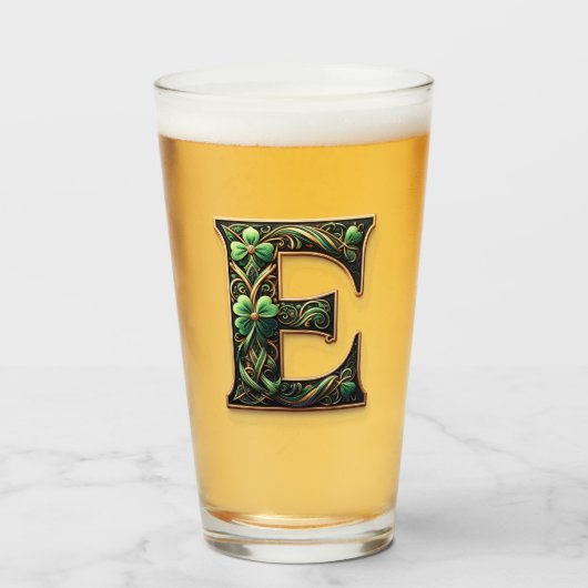 Irish E Monogram pint glass タンブラーグラス (ドリンク正面)