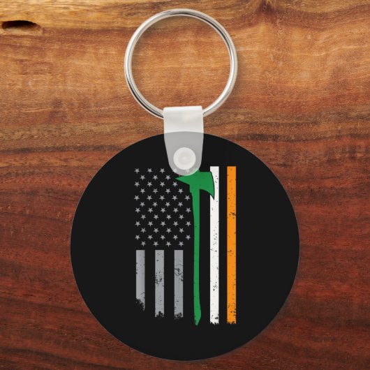 Irish Firefighter American Flag Cool St Patricks D キーホルダー (正面)