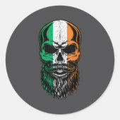 Irish Flag Bearded Skull Head Saint Patrick's Day ラウンドシール (正面)