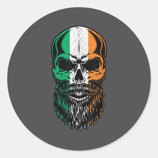 Irish Flag Bearded Skull Head Saint Patrick's Day  ラウンドシール (正面)