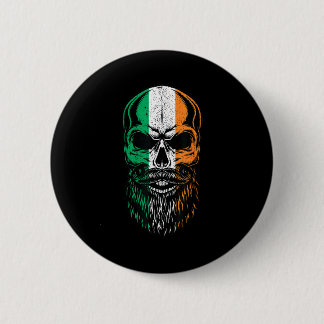 Irish Flag Bearded Skull Head Saint Patrick's Day  缶バッジ
