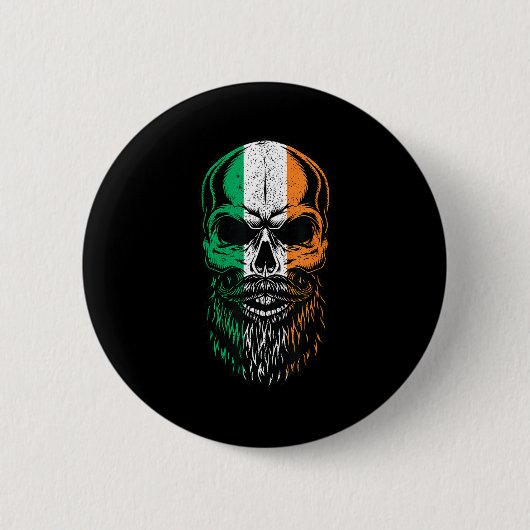 Irish Flag Bearded Skull Head Saint Patrick's Day 缶バッジ (正面)