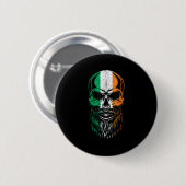 Irish Flag Bearded Skull Head Saint Patrick's Day 缶バッジ (正面&裏面)